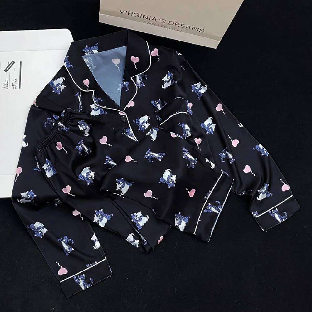 European Style Elegant Classy Fashion Trendy Female Lounges Aesthetics Print Spring Autumn Sleepwear for Women Y k Sweet Pajamas MAKOUFEI