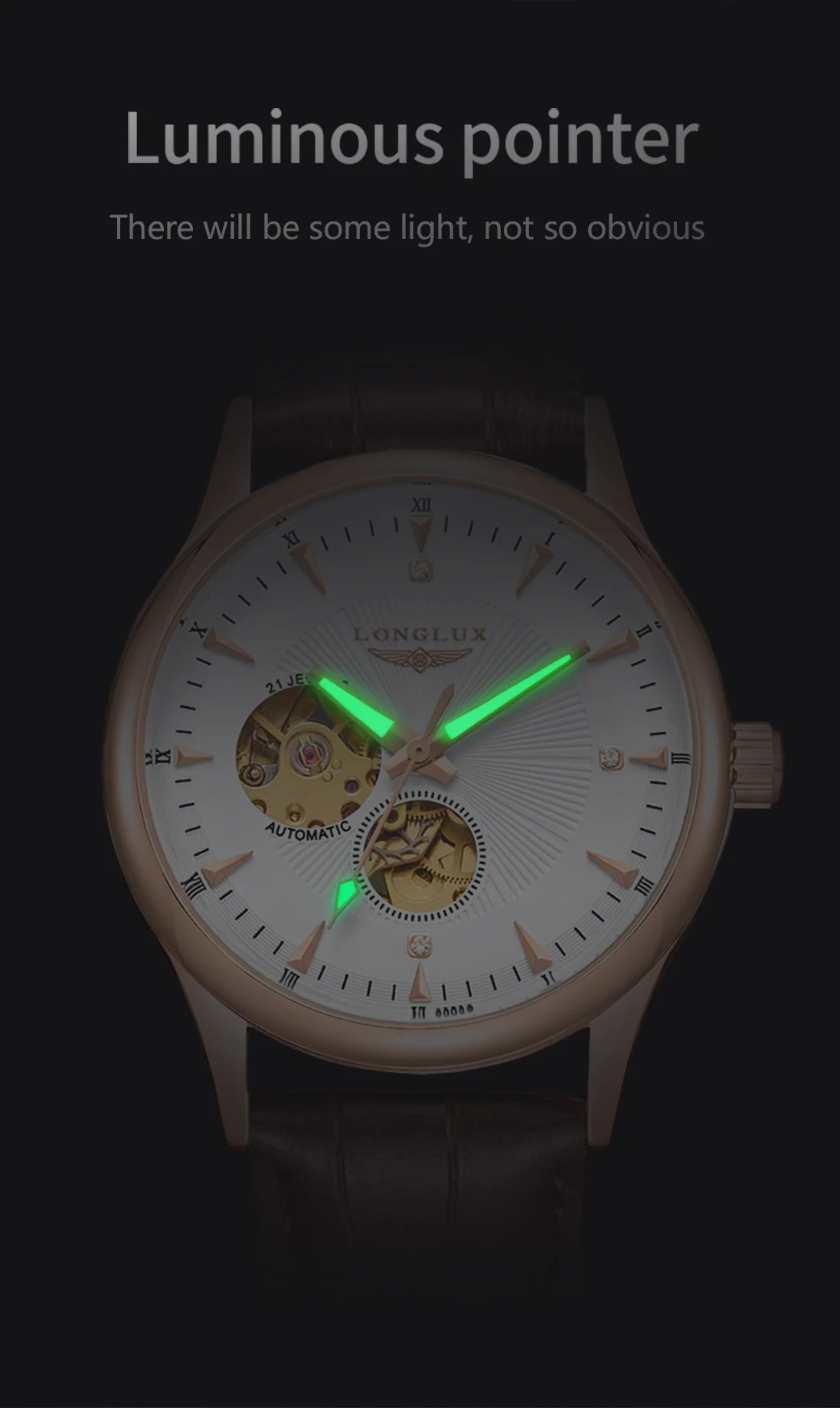 LONGLUX automatic watch elegant style wholesale mechanical wristwatches skeleton rome waterproof mens watch men gift 260409
