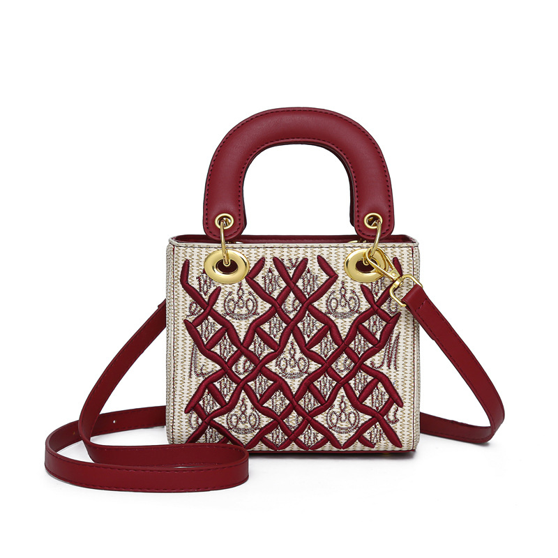 2026 summer new casual luxury designer handbag fashion diamond grid embroidery diagonal cross bag for women