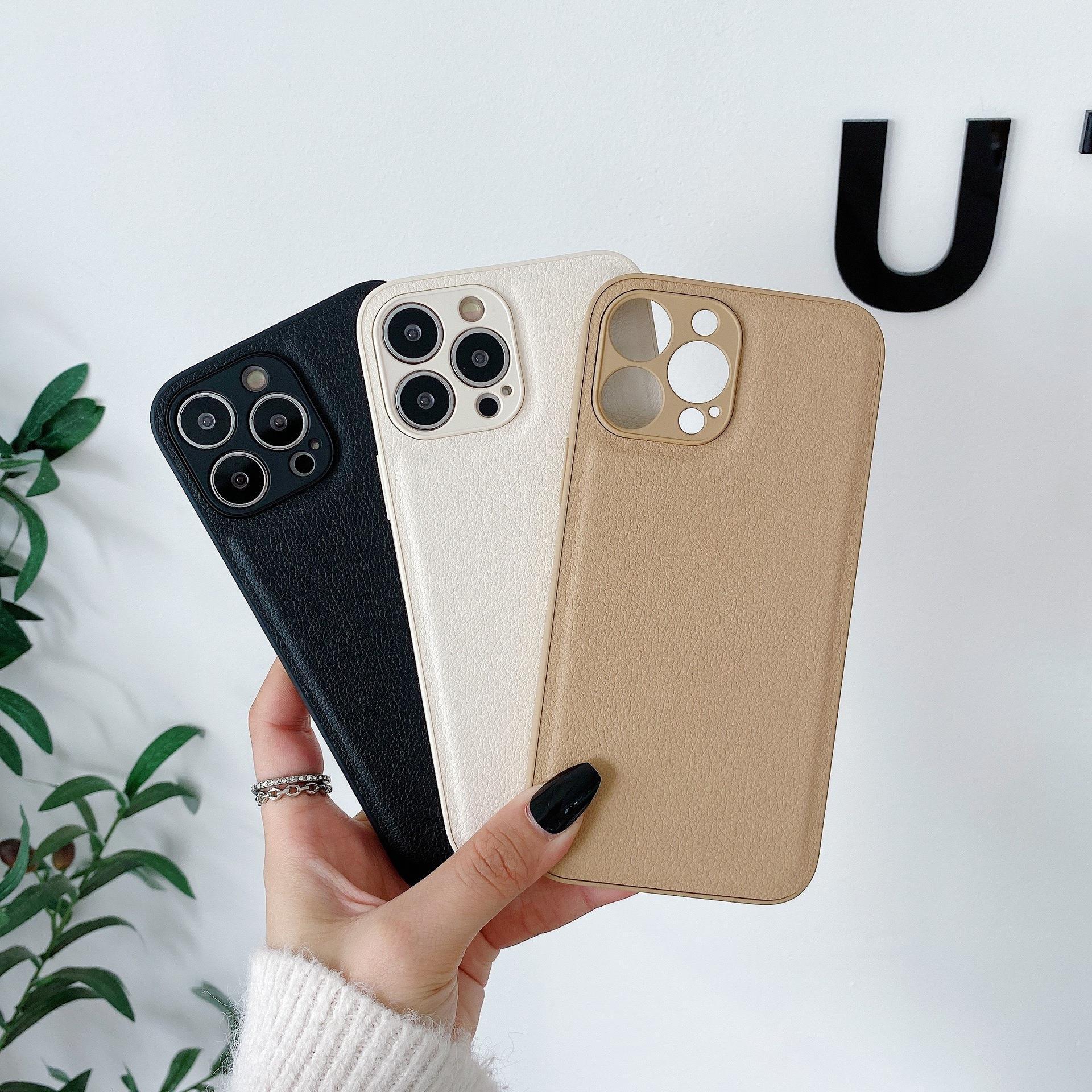 Solid Color Leather Compatible with iPhone 13 Pro Max Phone Case 12 Apple 11 Silicone XR/X Full Coverage 14 Cross-Border 15