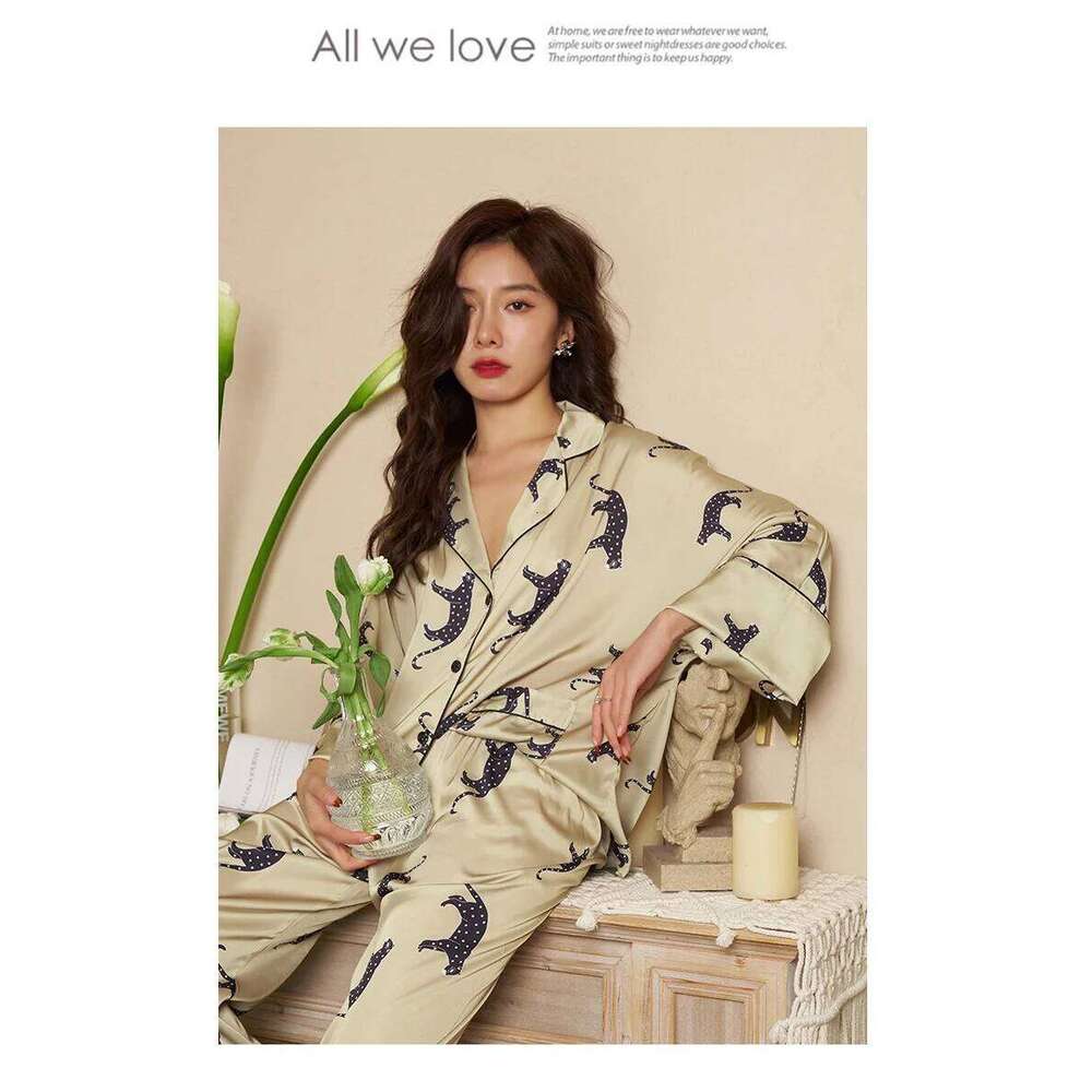 2026 New Arrival Women Fashion Leopard Bat Sleeve Ice Silk Pajamas Simple Casual Loose Thin Satin Sleepwear Night Suit MAKOUFEI