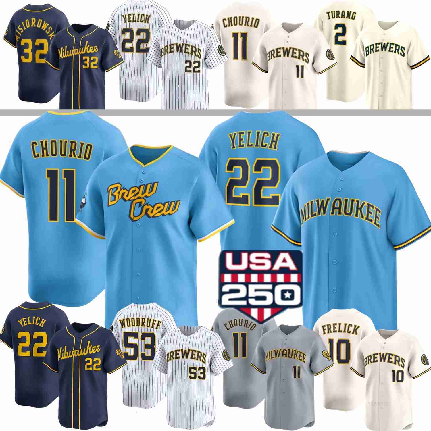 MilwaukeeS Brewers Baseball Jersey Jackson Chourio William Contreras Jesus Made Brandon Woodruff Jeferson Quero Yelich Williams Misiorowski Turang Mit