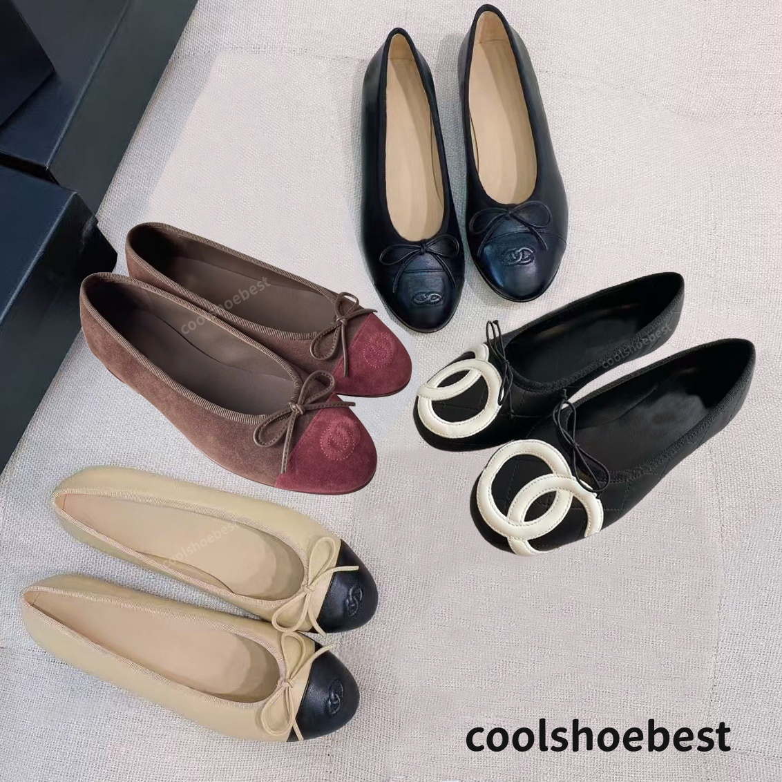 New designer shoes Paris CC Brand ballerina Ballet Flats Shoes Women Quilted Genuine Leather Slip on Ballerina Luxury Round Toe Ladies Dress Shoes HJ2G Slingback