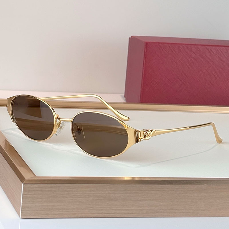 Y2K Retro Elliptical Polarized Womens sunnies Mens Designer Light Luxury Cheetah Metal Frame Brown Lens UV400 Protection Outdoor Travel Shopping Wearable CT0630