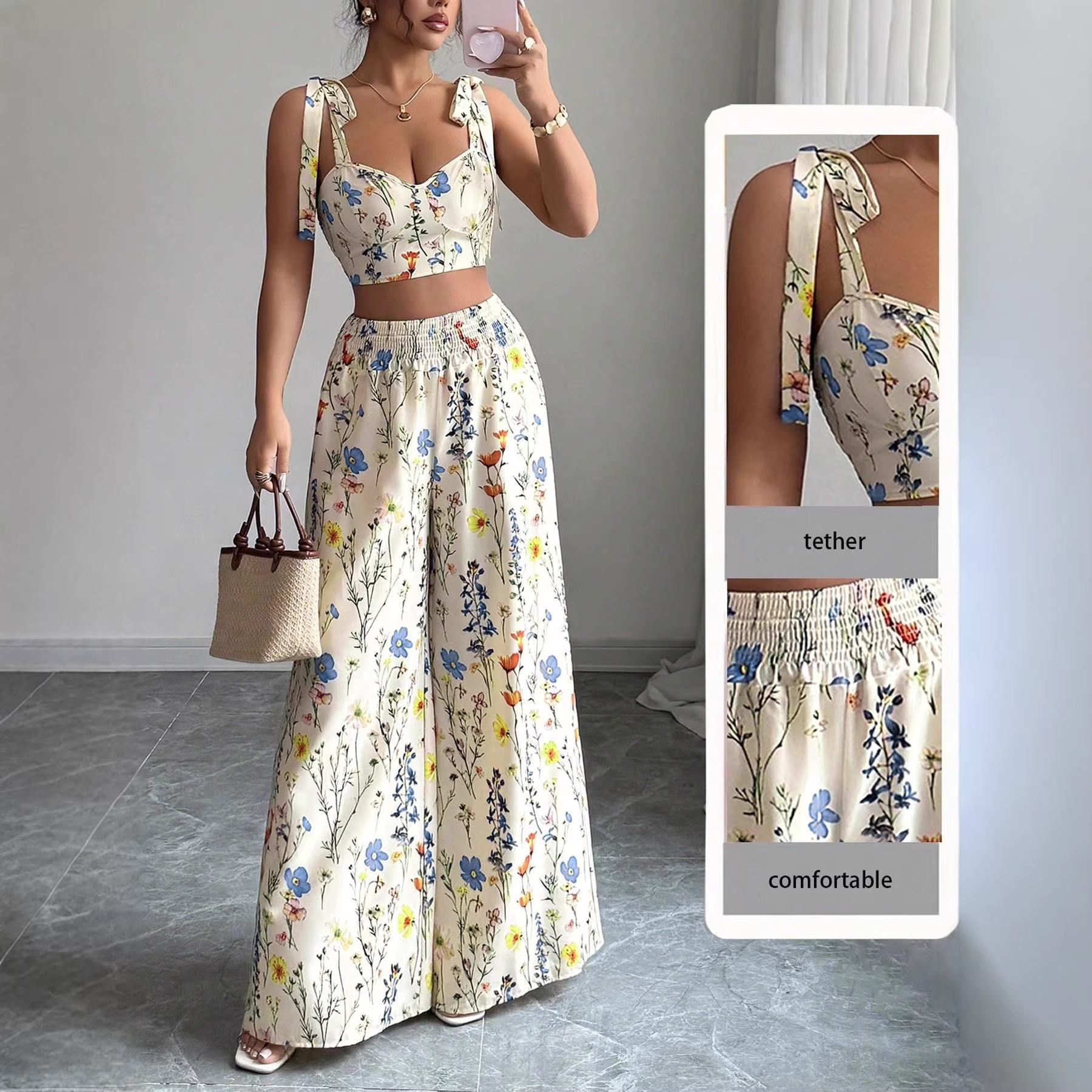 2026 New Designer Luxury Brand Cross Border European And American Printed Vest Women's Elegant Top Women's Fashion Sexy Set Wholesale