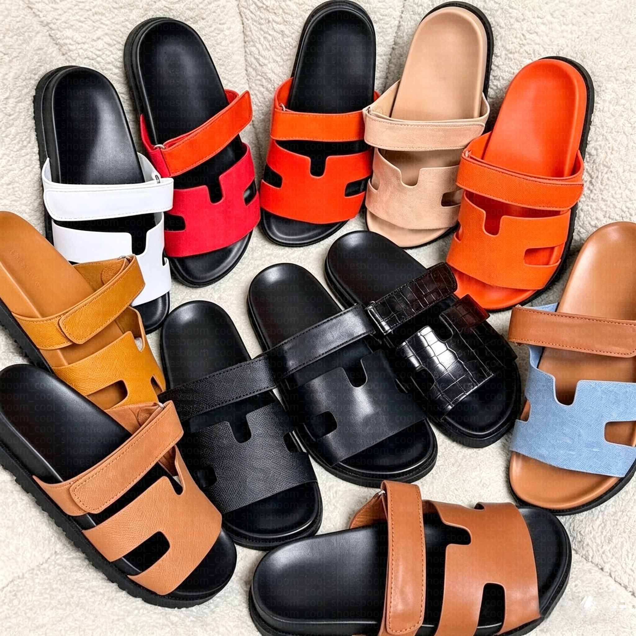 With Dust Bag Designer Chypre Sandals Leather Women Men Slides Flat Slippers Letter Summer Beach Outdoor Indoor Vacation Flip Flops Size 35-46