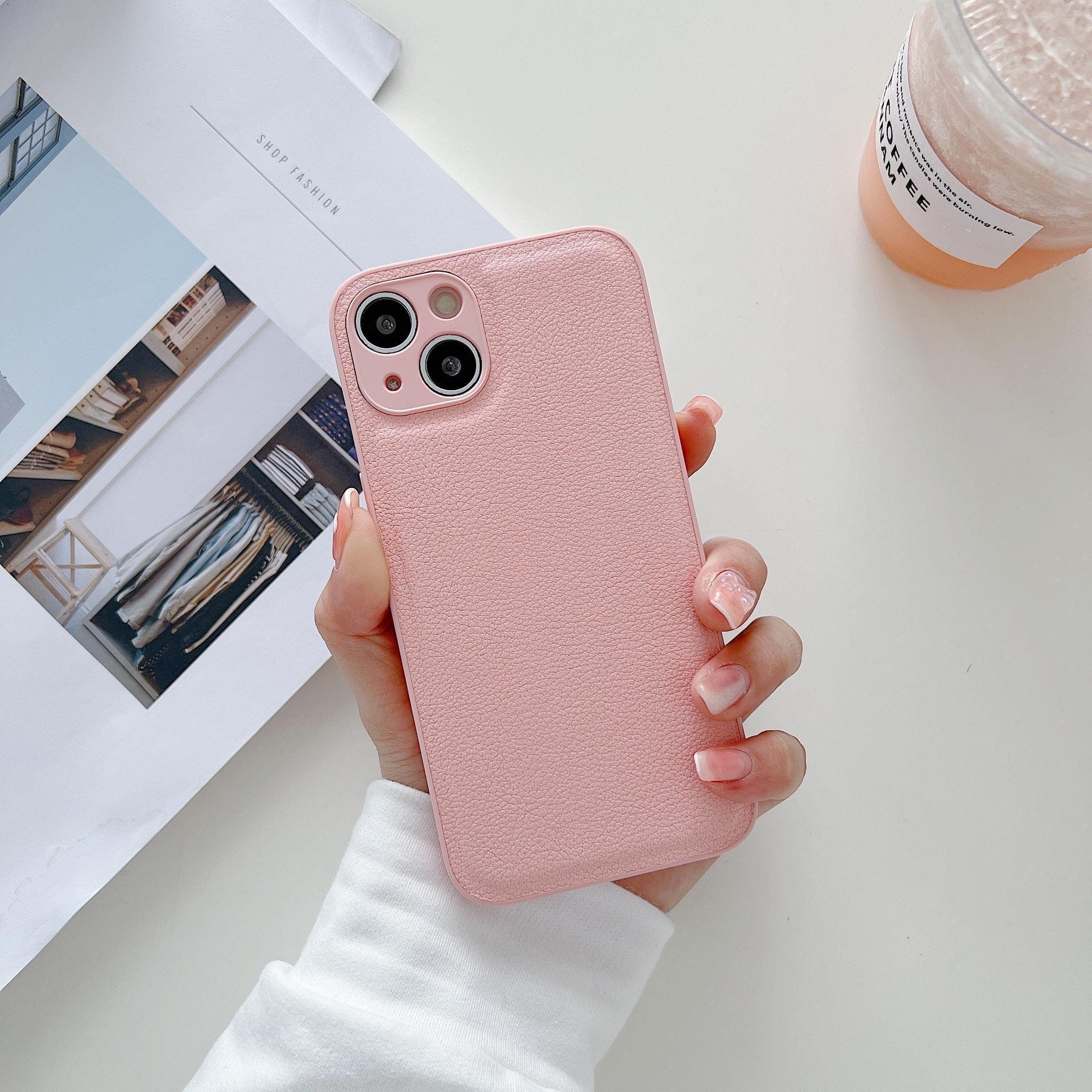 Solid Color Leather Compatible with iPhone 13 Pro Max Phone Case 12 Apple 11 Silicone XR/X Full Coverage 14 Cross-Border 15