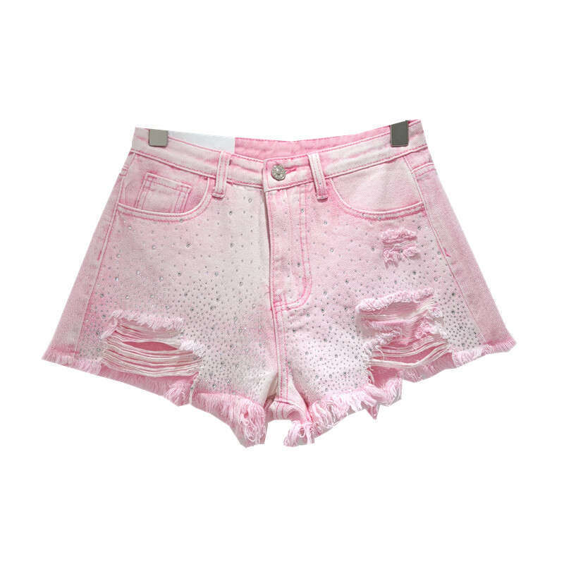 A Line Elastic Waist Shorts High Rise Hide Hips Breathable Clearance Summer Daily Casual Pants Heavy-duty Rhinestone Denim Shorts for Women Summer New