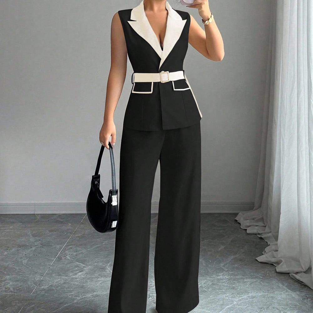 2026 Luxury Brand Women's Set Autumn Trend Hot Selling Elegant Style Women's Outdoor Fashion Sexy Deep V Waist Collar Top And Casual Straigh
