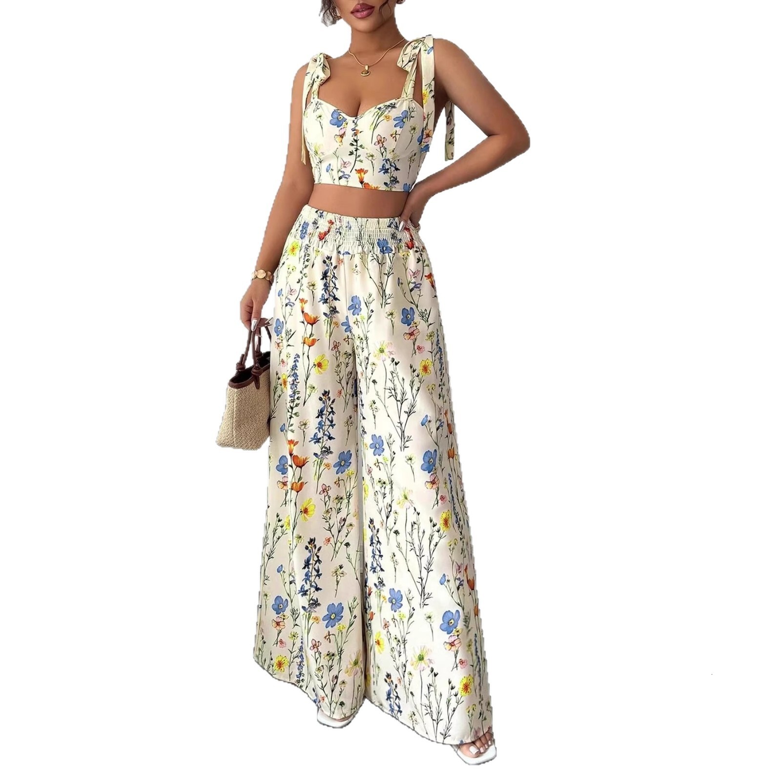 2026 New Designer Luxury Brand Cross Border European And American Printed Vest Women's Elegant Top Women's Fashion Sexy Set Wholesale