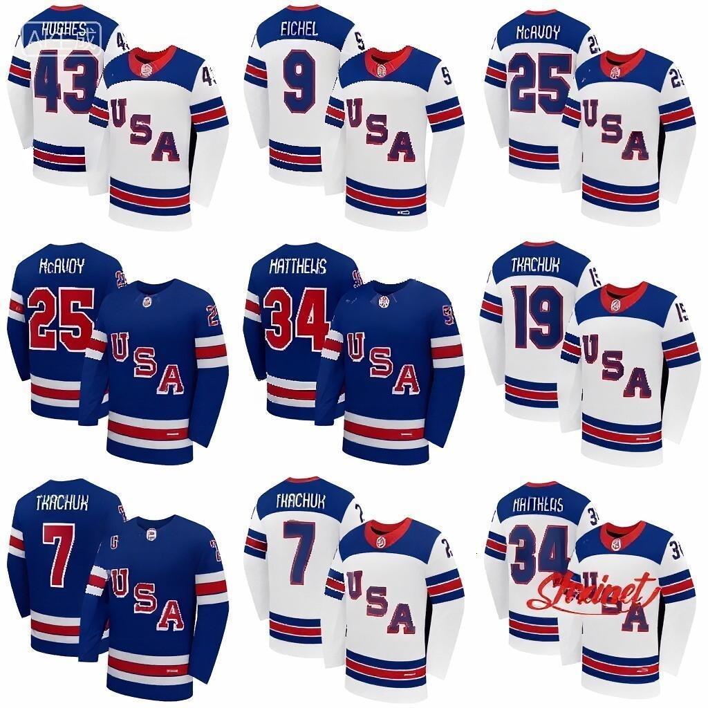 Team USA 2026 Olympices Hockey Jersey Auston Matthews Hughes Charlie McAvoy Matthew Tkachuk Clayton Keller J.T. Miller Robertson Thompson Cole Caufiel