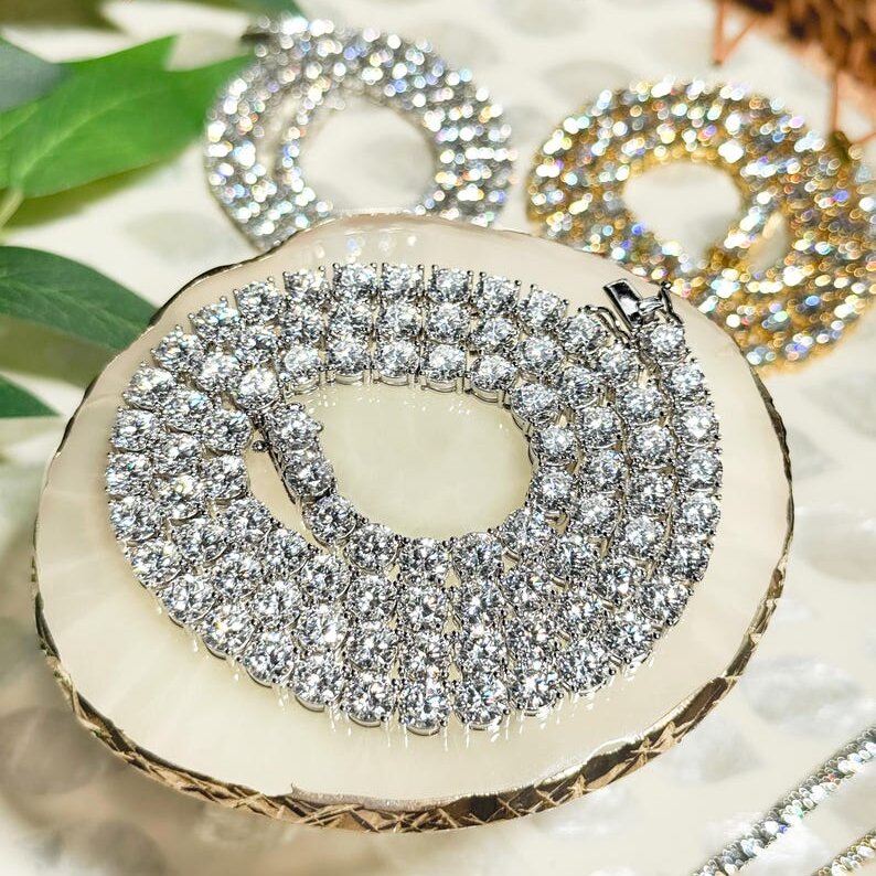 Moissanite chain Tennis Necklace Bracelet 925 Silver VVS1 ced out chain Diamond tennis necklace Anniversary gift for men women