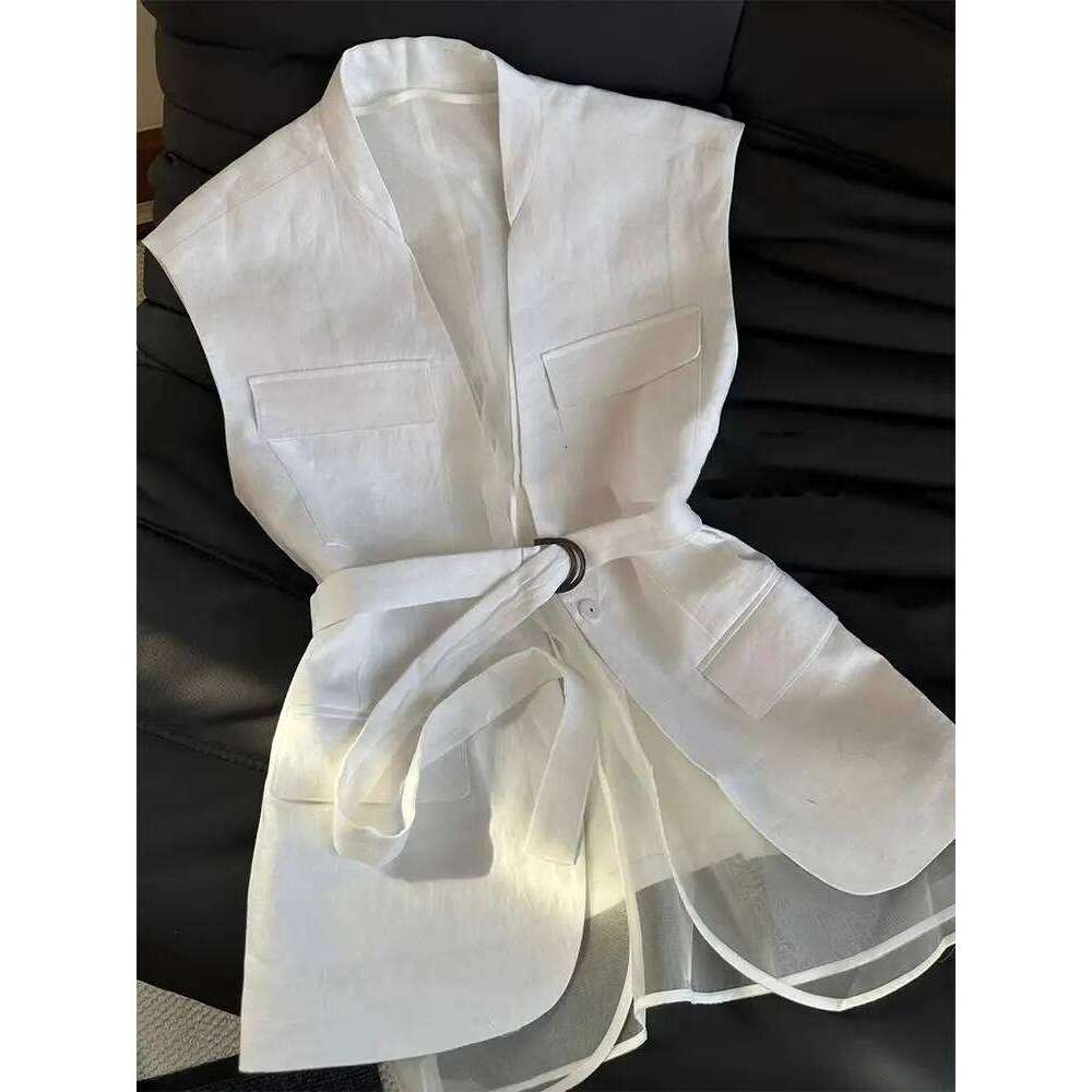 Korean Summer Black Sleeveless Vest Tops for Women V Neck Slim Waist Mesh Patchwork Shirt Elegant Office Casual Waistcoat MAKOUFEI