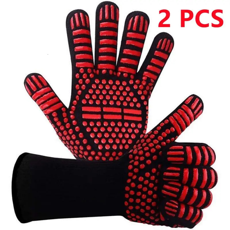 BBQ Microwave Oven Gloves High Temperature Resistance Barbecue Mitts 800 Degrees Fireproof Anti Heat Insulation Glove for Baking y260410