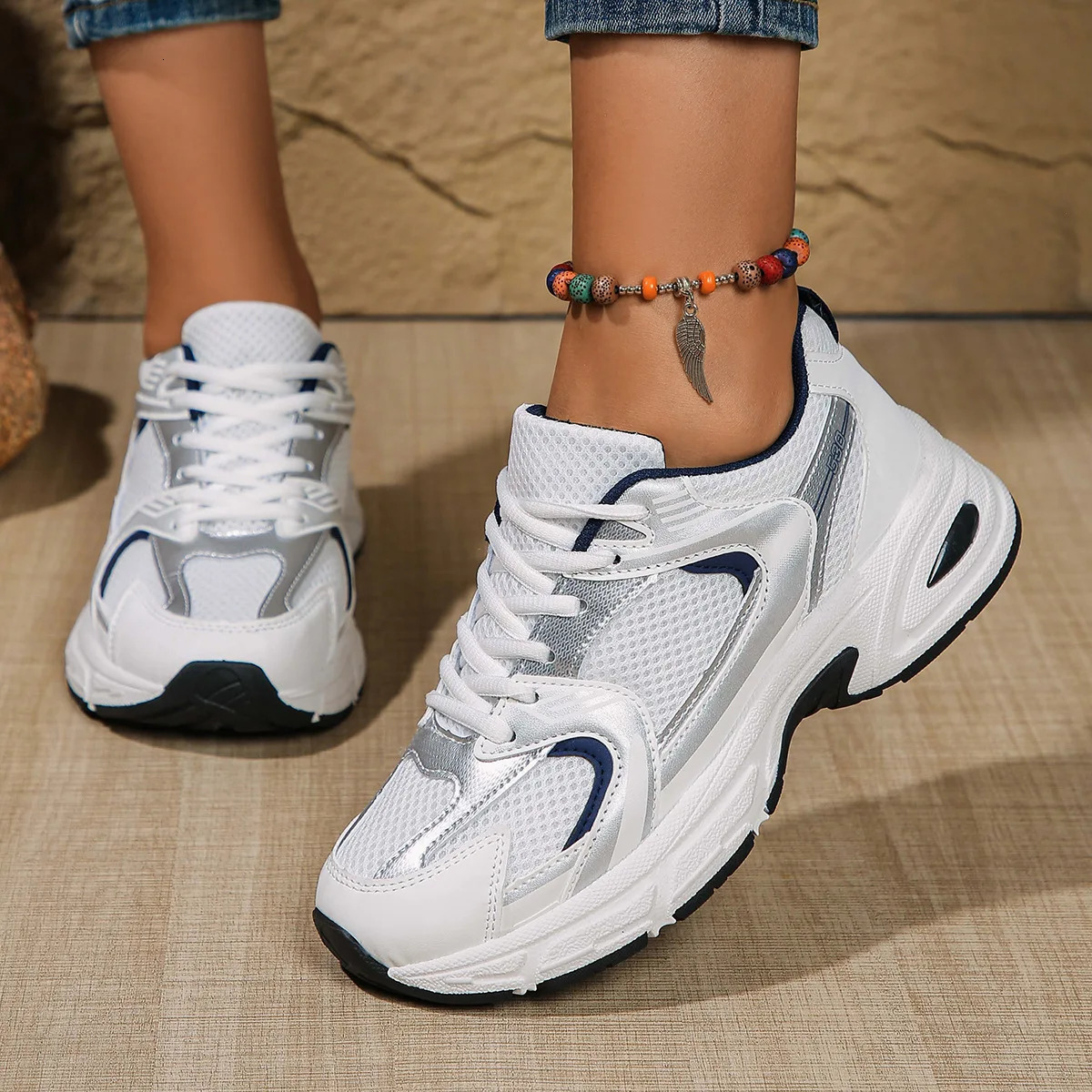 Platform Chunky Sneakers for Women Trendy Color Block Breathable Lightweight Non Slip Casual Walking Shoes 260409