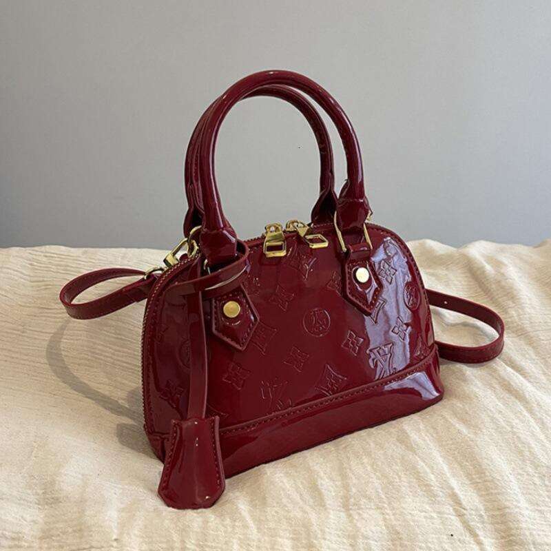 Luxury embossed letter mini shell handbag, patent leather hardware buckle crossbody bag, multifunctional hand-held shoulder bag, casual party tote bag