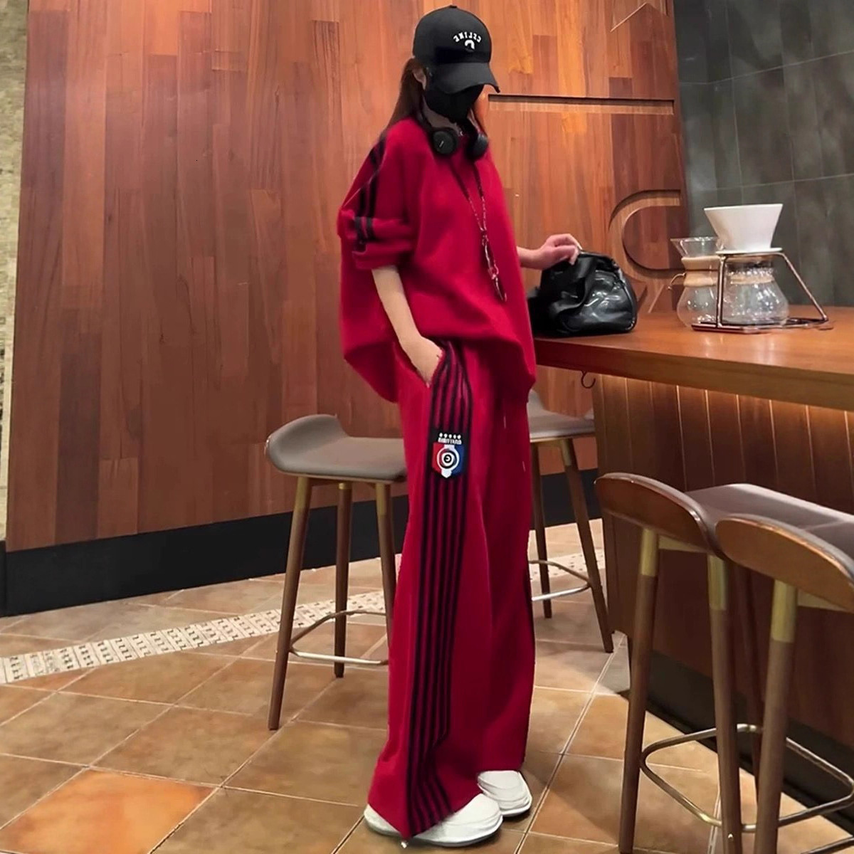 2026 New Designer Luxury Brand Retro American Fashion Casual Women's Sports Suit Striped Sports Shirt+wide Leg Pants Two-piece Women's Suit