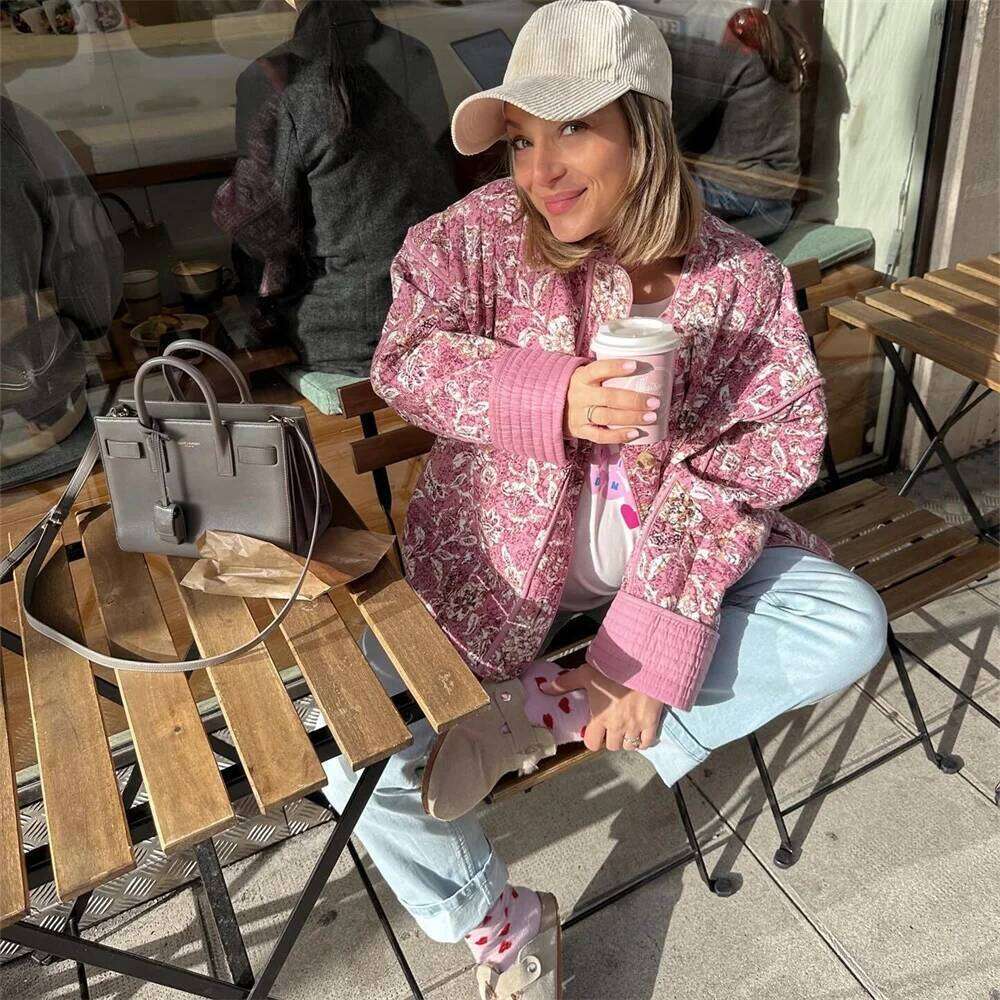 European American Style Women s New Fashionable versatile Long Sleeved Loose And Slimming Printed Cotton Jacket MAKOUFEI