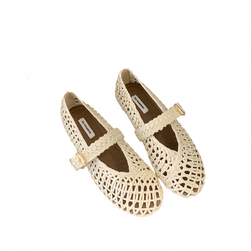 2026 Summer New Flat Mesh Ballet Flats Shallow Buckle Hollow Mary Jane Shoes Soft Woven Sandals ddmysaturn