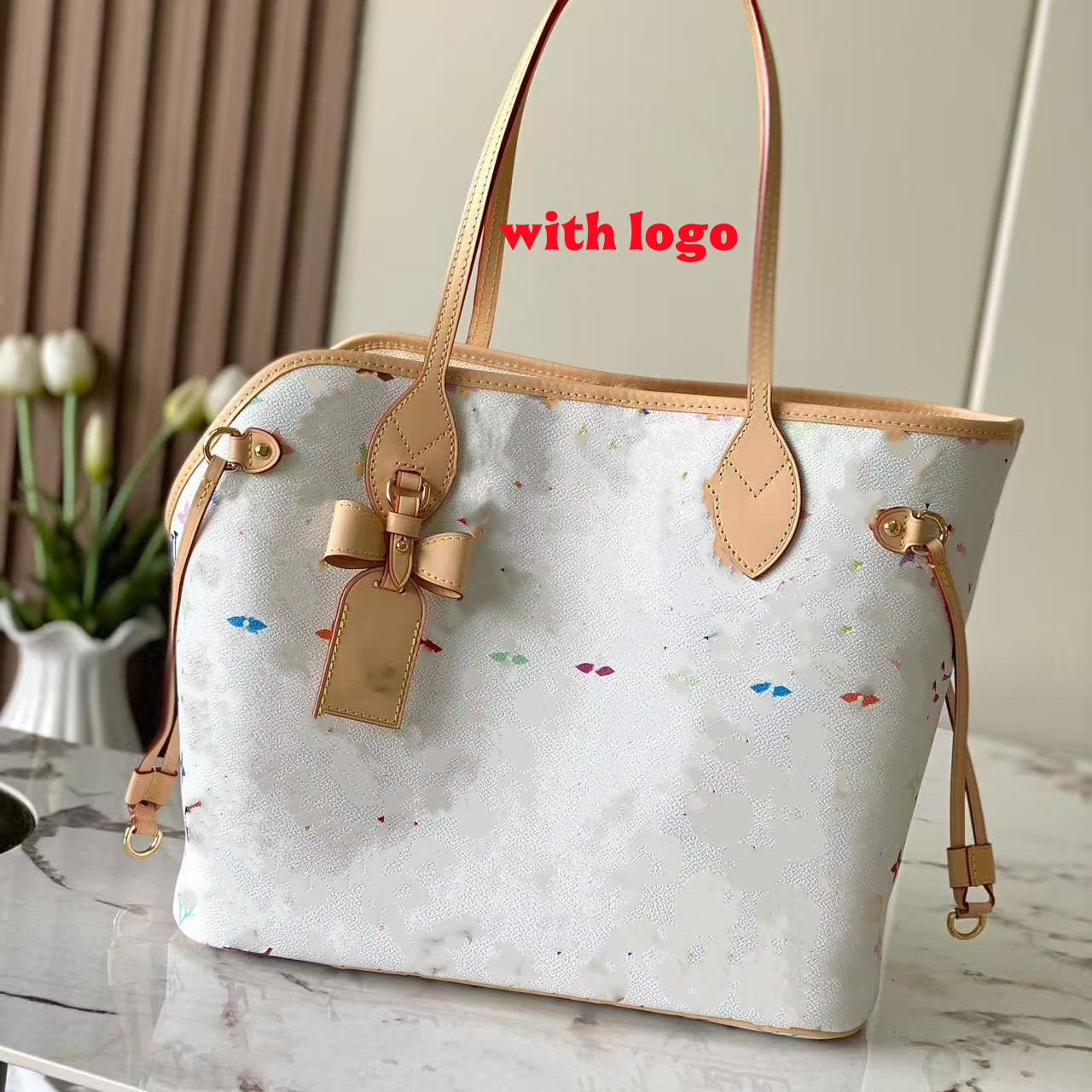 New Women's Neverwoof M27839 Multicolored 4 side laces Side opening Hook closure name tag iconic Neverfu ll carryall pet carrier functionality fit a small dog top