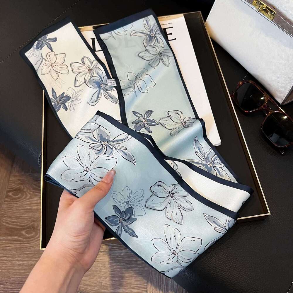 Long For Women's new wholesale printed imitation silk bandaging tape, hot sweet small collar scarf, long silk scarf