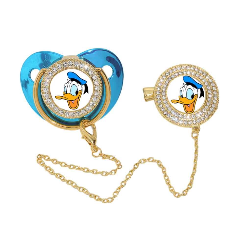 Baby Mickey Mouse Pacifier Clip with Rhinestone Charm - Gold Chain Teether Accessory for Boys
