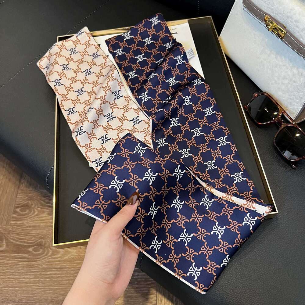 Long For Women's new wholesale printed imitation silk bandaging tape, hot sweet small collar scarf, long silk scarf