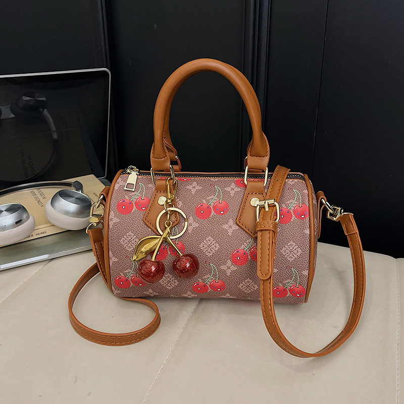 2026 spring summer sweet handbag shoulder purse cherry fruit pattern boston purse pillow shape crossbody for women