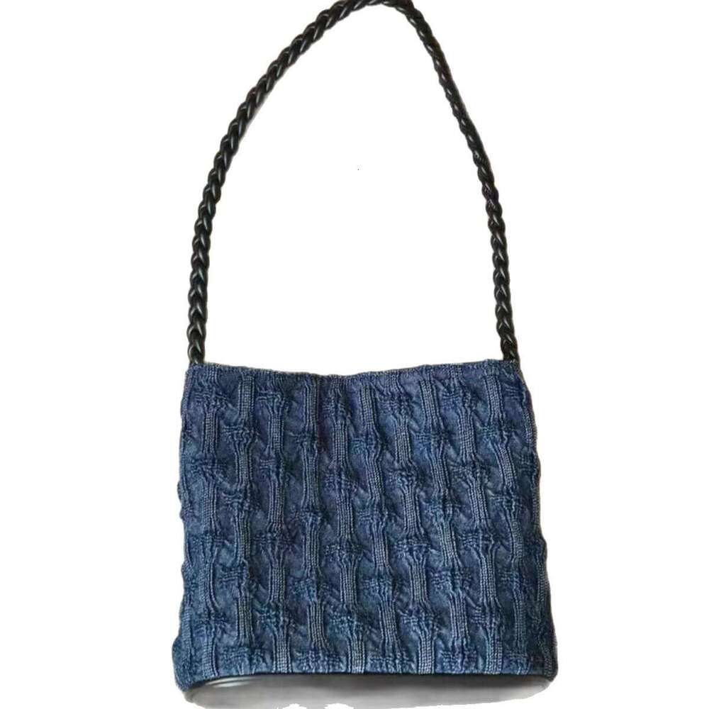 Totebag Shoulder ROSE NOIRE Vintage Ruched Denim Bucket Niche Design Casual Simple Shoulder Underarm Bag Versatile Commuter Handbag