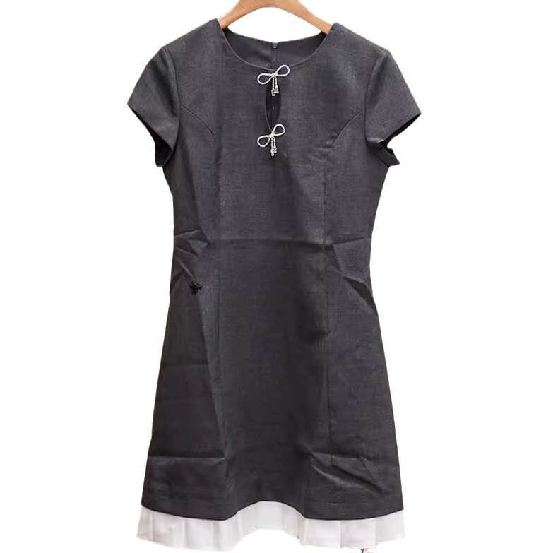 Designer's high-end women's clothing 2026 summer new retro k30 small FC fragrance style elegant rhinestone bow pleated dress