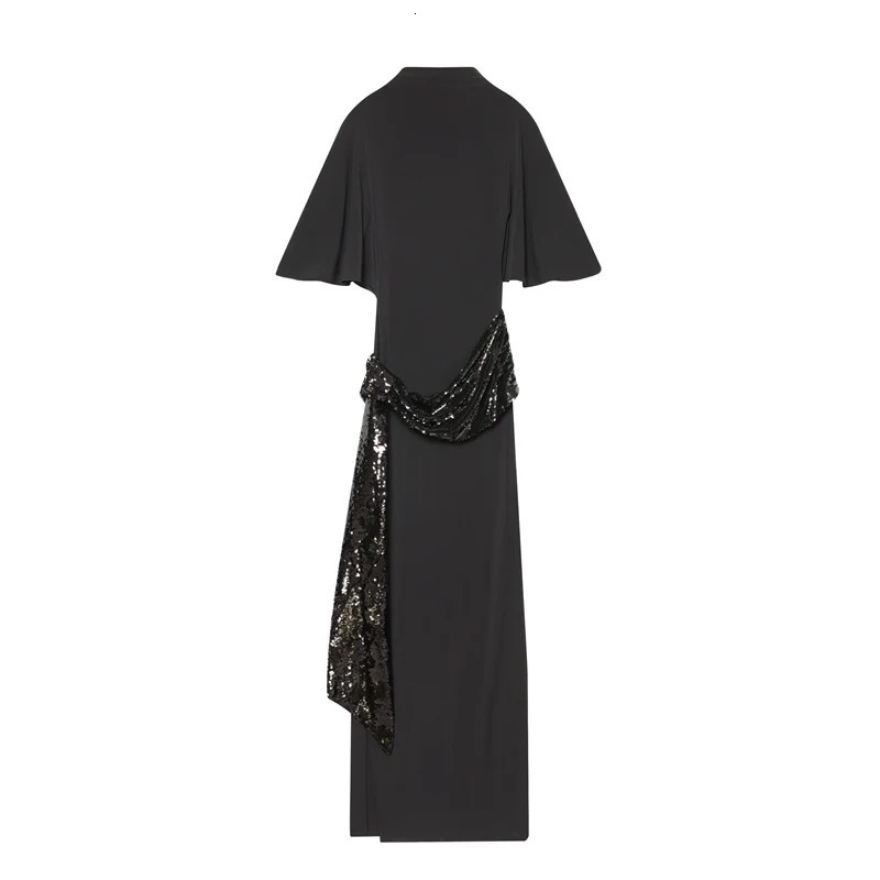 Women Backless Sequin Patchwork Maxi Dress Elegant Wide Sleeve Long Gowns Feminine Fashion Evening Party Daily Robes 260410
