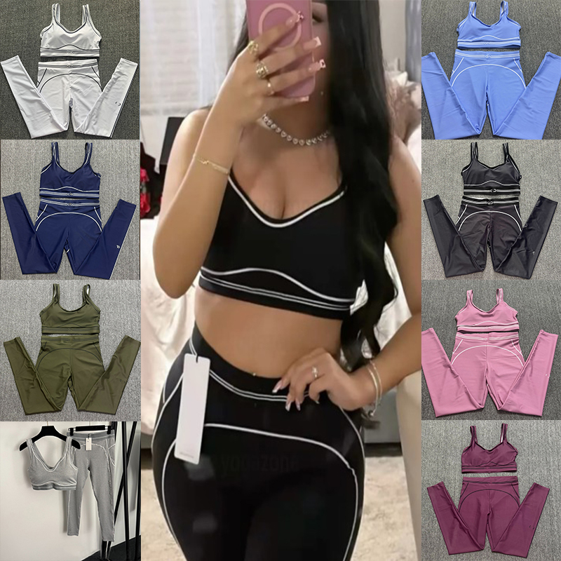5A Yoga Set Tops Sports Clothing Bra Leggings Luxury High End White Striped Low Back Dance Outfits Summer Running Fitness Pilates women Clothes Sweat Sports Sets
