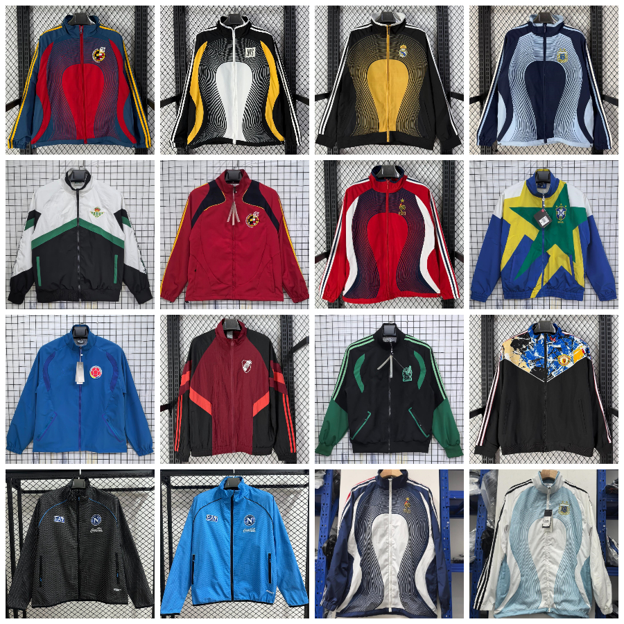 Mens Retro Football jackets embroidery Full zip Waterproof windproof Tracksuits sport windbreaker running fashion multiple colour outerwear jacket