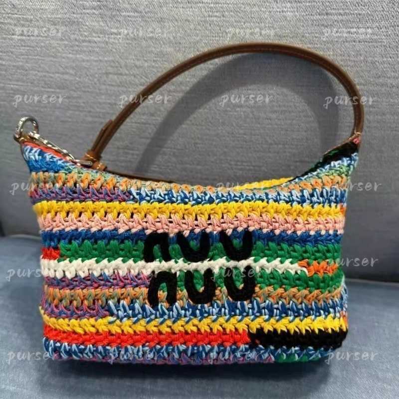 Shoulder Bags Designer Rainbow Raffia Bag Crochet Tote Bag Crossbody Weave Hobo Beach Bag Summer School Handbags Travel Women Fashion Large Capacity Handbags