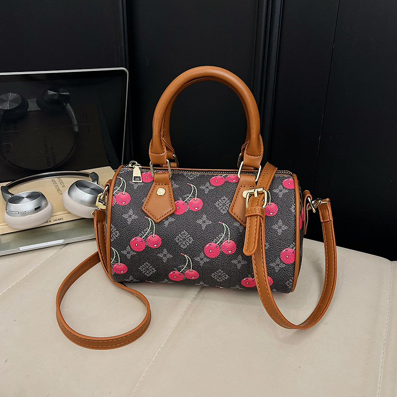 2026 spring summer sweet handbag shoulder purse cherry fruit pattern boston purse pillow shape crossbody for women