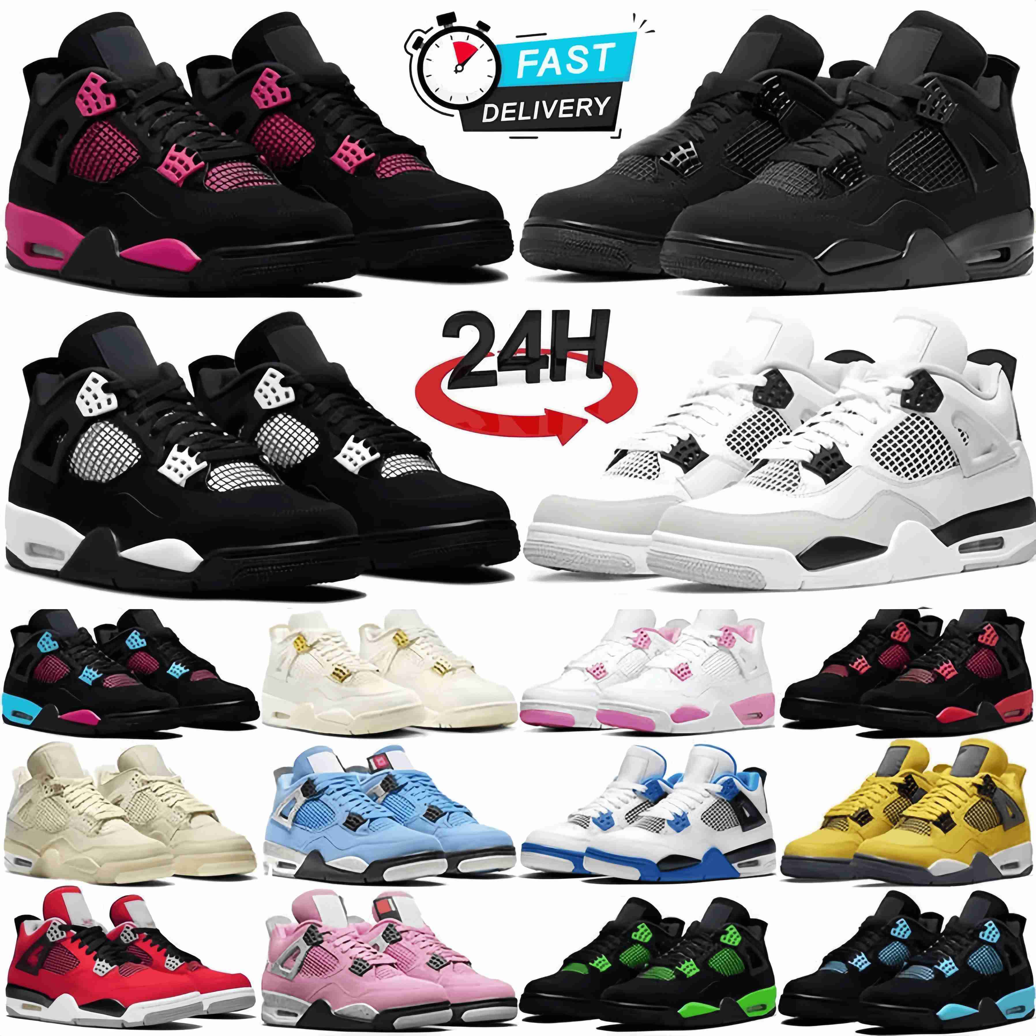 Original Box 4 4s Basketball Shoes Designer Sneaker Men Black Cat 2025 Pure Money Military Sail Red Thunder White Oreos Pure Metallic Underfeated Cava