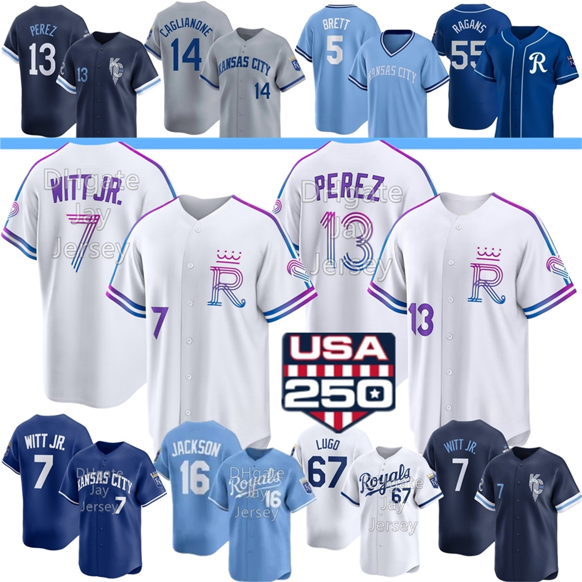 2026 Royals Jersey Kansas Citys #7 Bobby Witt Jr. Jac Caglianone Salvador Perez Bo Jackson Ragans Lugo Starling Marte George Brett Kudrna Garcia Isbel Loftin Waters
