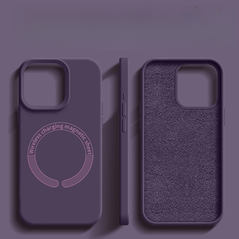 Liquid silicone case suitable iPhone 17, magnetic, full coverage for Apple 14 Pro Max, solid color hard case, thickened