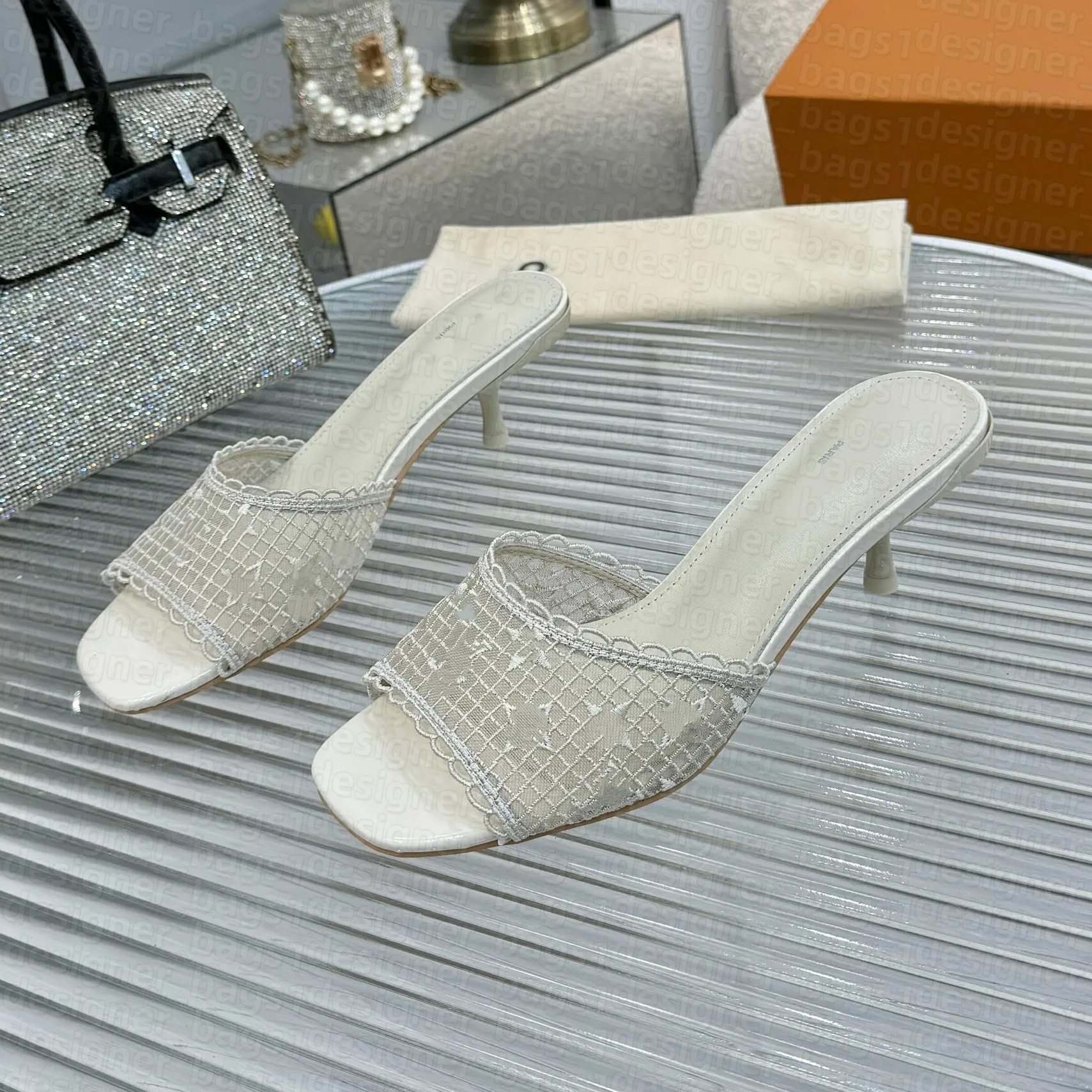 Women lace slingback stiletto Kitten heel sandalen High heels 6AM Mule designer sandals Luxury summer sliders Wed bridal Prom Dress shoe Pumps for Gladiator slipper