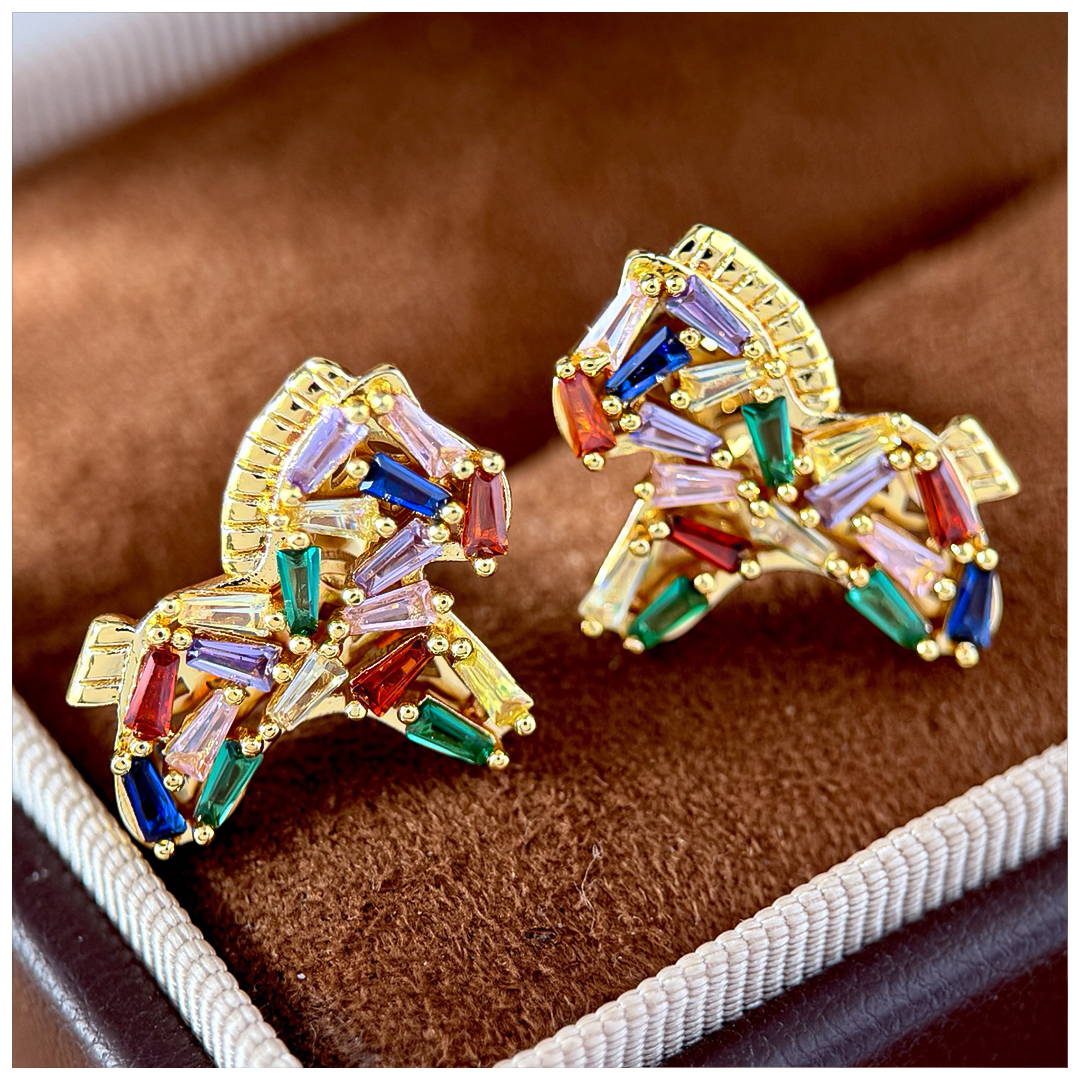 Designer Earrings Designer Earrings Women Colorful Zircon Pony Earrings Irregular Trapezoid Zircon Studs Luxury Jewlery Designer for Women Elegant Gif