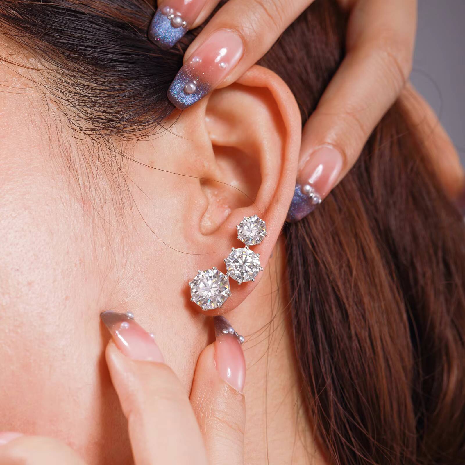 Pass Diamond Tester VVS Moissanite Stud Earrings 8 Prong 925 Sterling Silver Lab Moissanite Big Ear Stud Jewelry Men Women