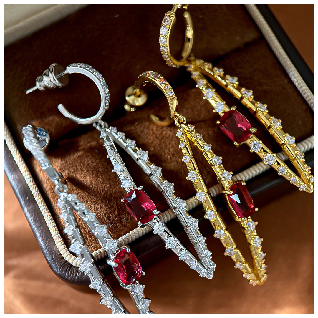 Designer Earrings Designer Earrings Women Pave C Shape Hoop Drop Leaf Hollow Oval Bar Zircon Ruby Geometric Earrings Luxury Jewlery Designer for Women