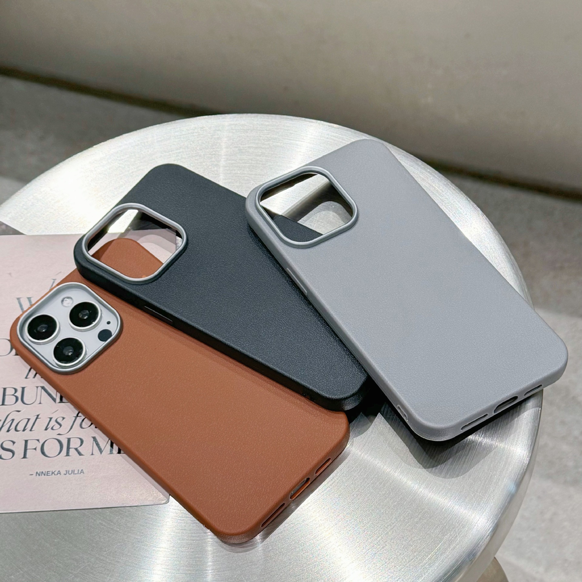 High-end lychee pattern phone case suitable for Apple 16 Pro Max, iPhone 15, solid color 14, electroplated 13, premium feel 12