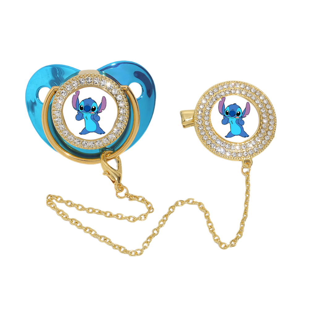 Baby Mickey Mouse Pacifier Clip with Rhinestone Charm - Gold Chain Teether Accessory for Boys