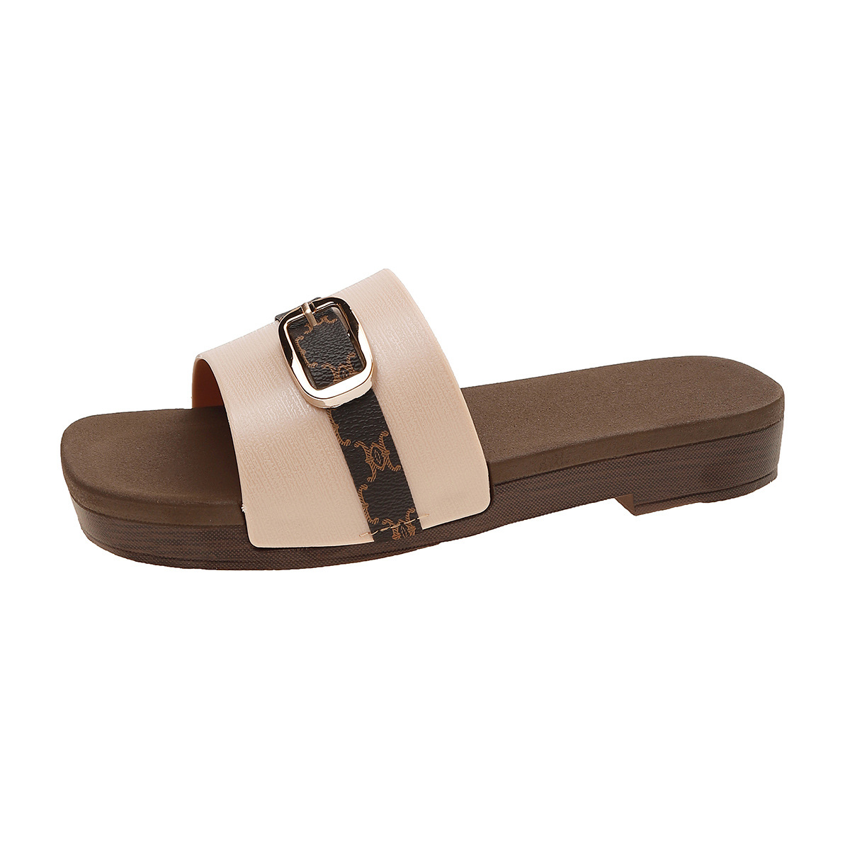 design slippers 2026 Women's Luxury Monogram Print Gold Buckle Slide Sandals Fashion Adjustable Strap Platform Summer Slippers - view 6
