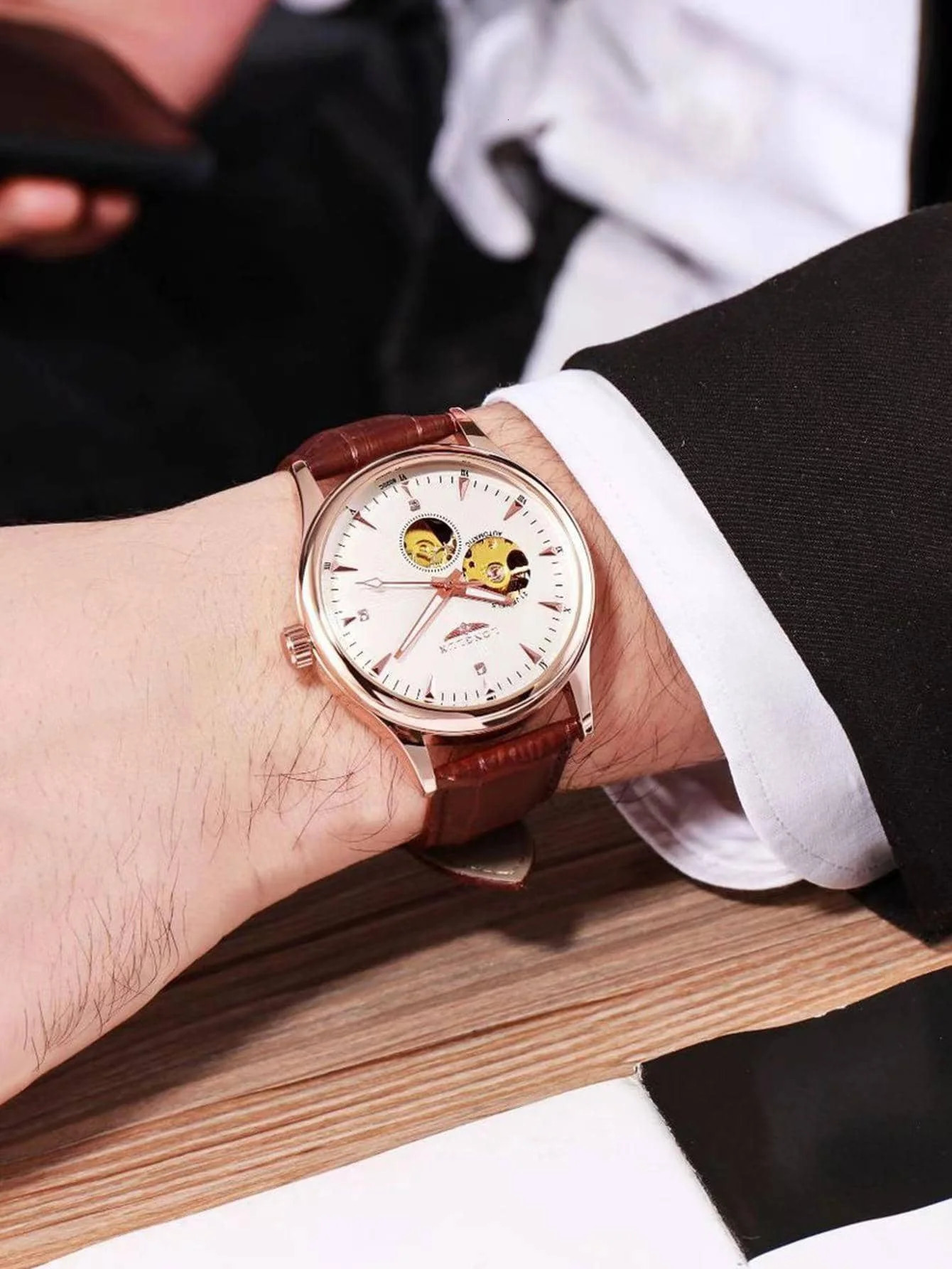 LONGLUX automatic watch elegant style wholesale mechanical wristwatches skeleton rome waterproof mens watch men gift 260409