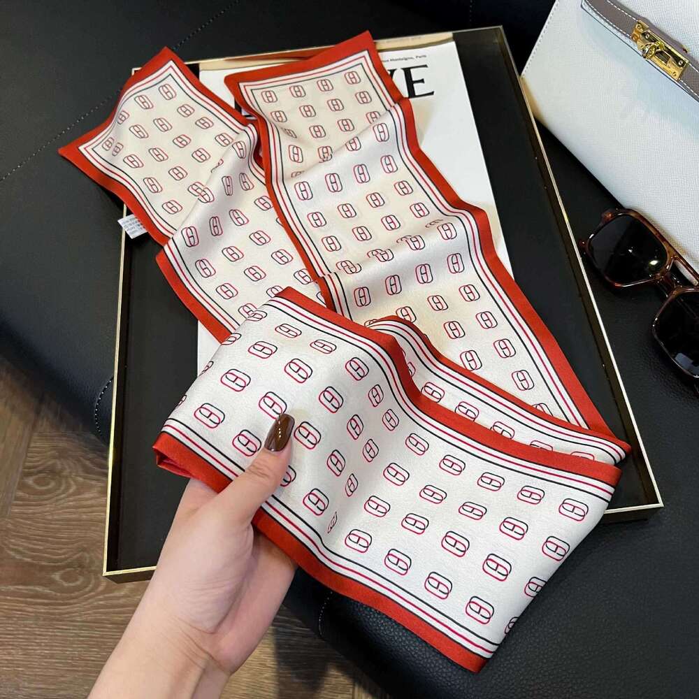 Long For Women's new wholesale printed imitation silk bandaging tape, hot sweet small collar scarf, long silk scarf