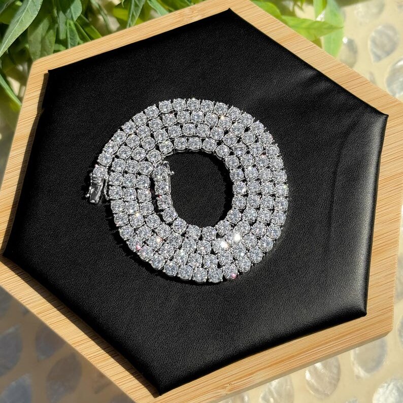 Moissanite chain Tennis Necklace Bracelet 925 Silver VVS1 ced out chain Diamond tennis necklace Anniversary gift for men women