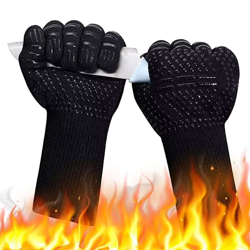 BBQ Microwave Oven Gloves High Temperature Resistance Barbecue Mitts 800 Degrees Fireproof Anti Heat Insulation Glove for Baking y260410