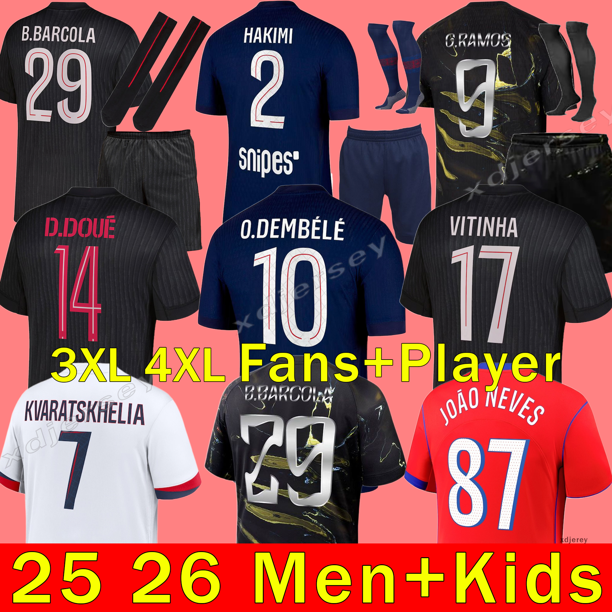 2025 2026 maillot de foot Kvaratskhelia soccer jerseys 4th JOAO NEVES HAKIMI football shirt 25 26 hommes BARCOLA Zaire-Emery O.Dembele PARIS Fourth PSGES Kits